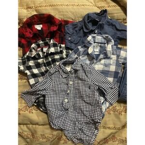 Carters OshKosh Wrangler Mud Pie Baby Boy 0-3 M‎ Plaid Gingham Shirt Lot of 5